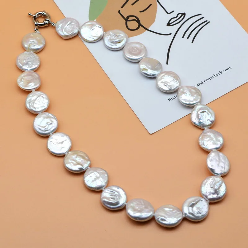 White Baroque Necklace Natural Coin Drop Shape Pearl Necklace Design Exaggerated Women Necklaces Free Shipping Mom Gifts