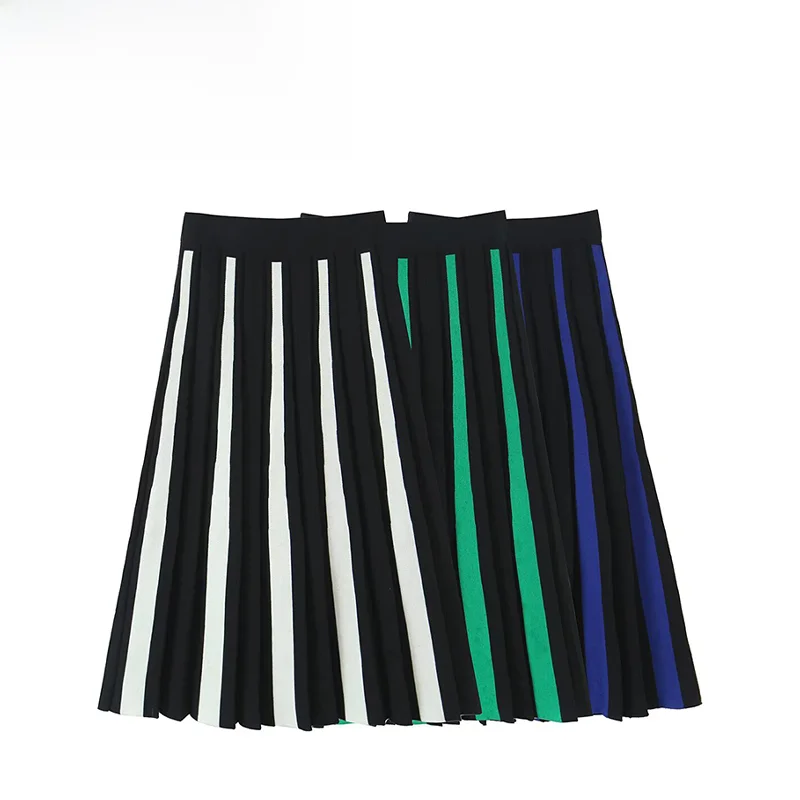 

Модная вязаная юбка в полоску, осенняя новинка, женская, универсальная, со средней талией, А-силуэт, из полиэстера, повседневная