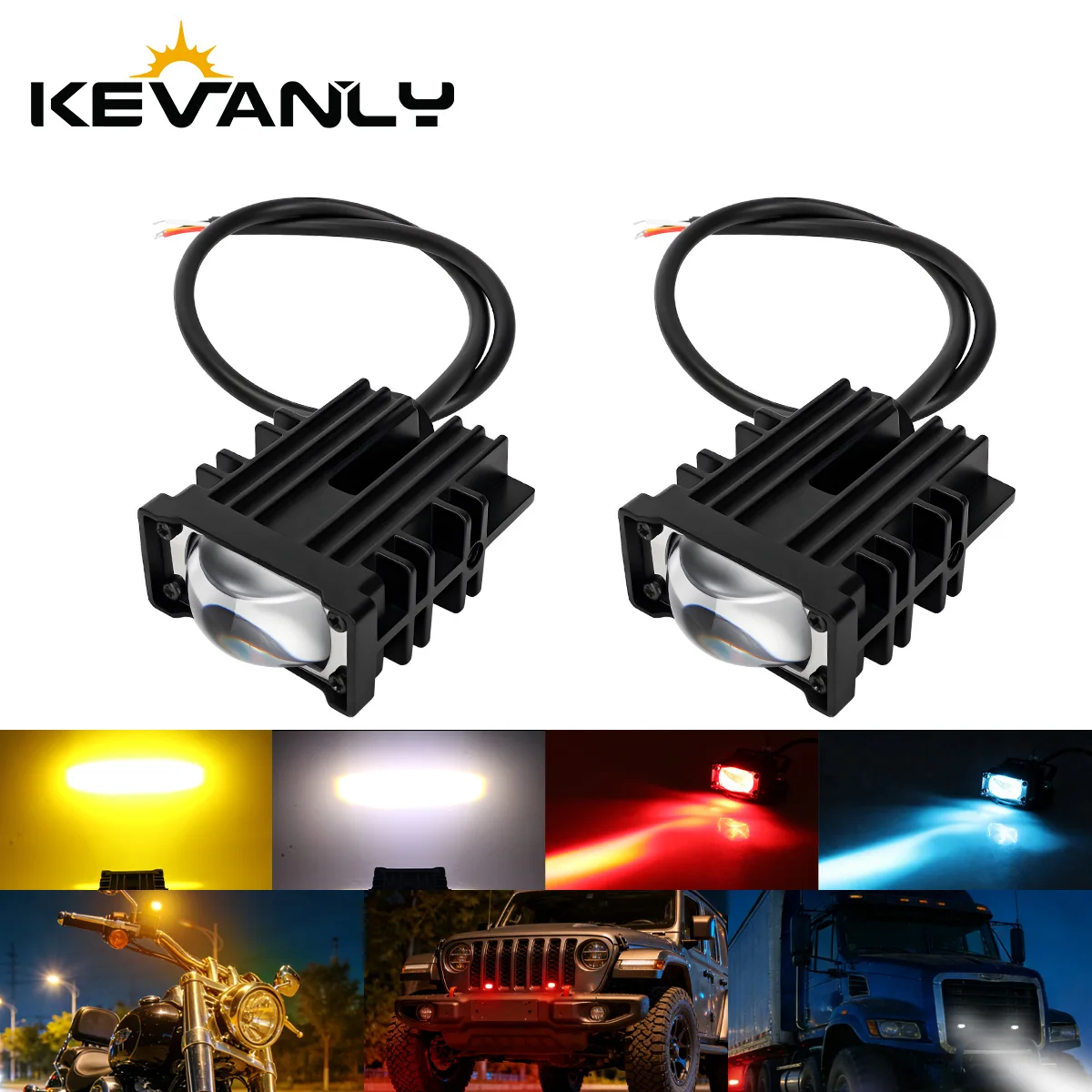 Motorcycle Mini Driving Light Dual Color Front Grille Headlight Auxiliary Spotlights Lamp for ATV Scooter Motor Fog Light 12-24V