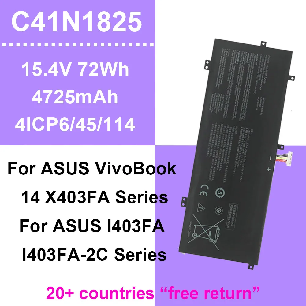 Laptop Battery 15.4V 72Wh For ASUS C41N1825 VivoBook 14 X403FA X403FA-2C X403FA-2S,ADOL ADOL14F ADOL14U/I403FA-2C Series