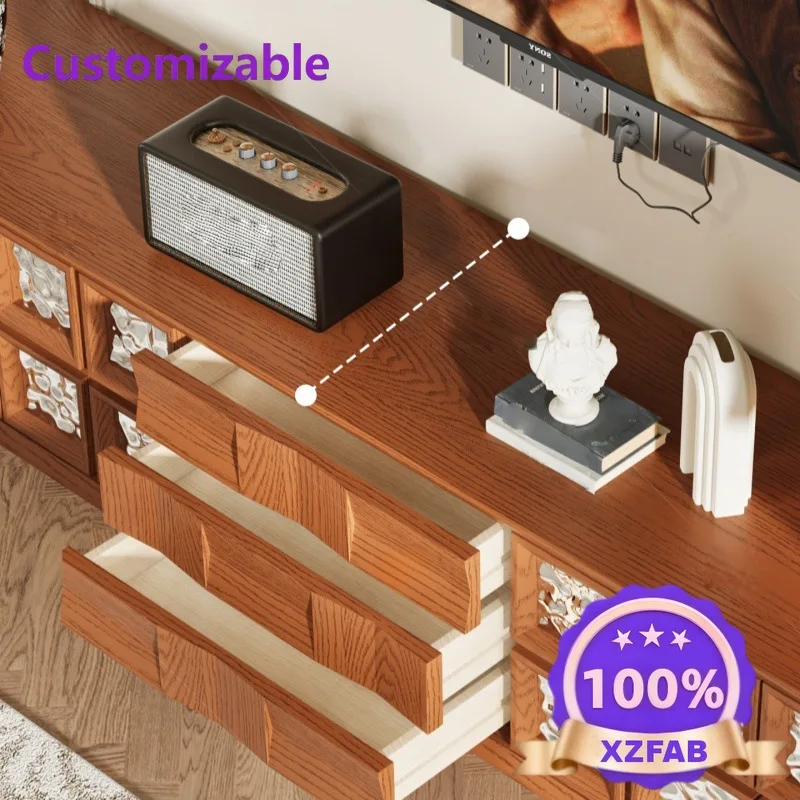 Factory Direct 2026 French medieval solid wood TV cabinet, living room home storage locker, ash wood teacabinet against the wall