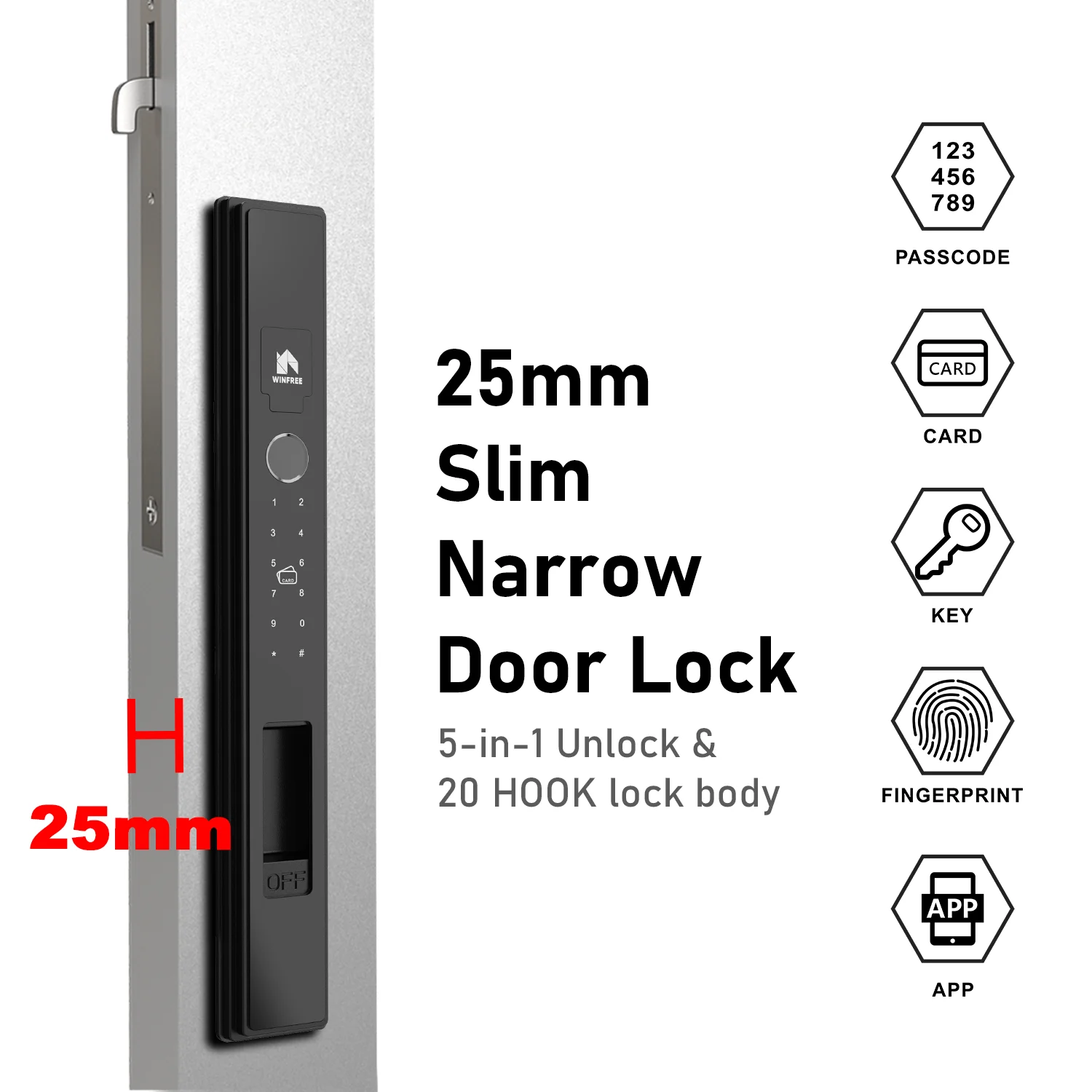 

WINFREE Slim Sliding Door Smart Lock Fingerprint Lock Tuya Bluetooth Digital Lock Keyless Card Passcode Heavy Duty Door Lock