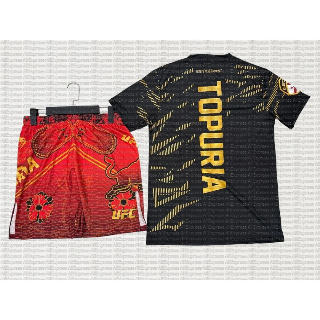 

Ilia Topuria Men's UFC Boxing Training Set Breathable Fast Dry Sweat-Absorbing Tee And Shorts for Wrestling Running Gym Fitness