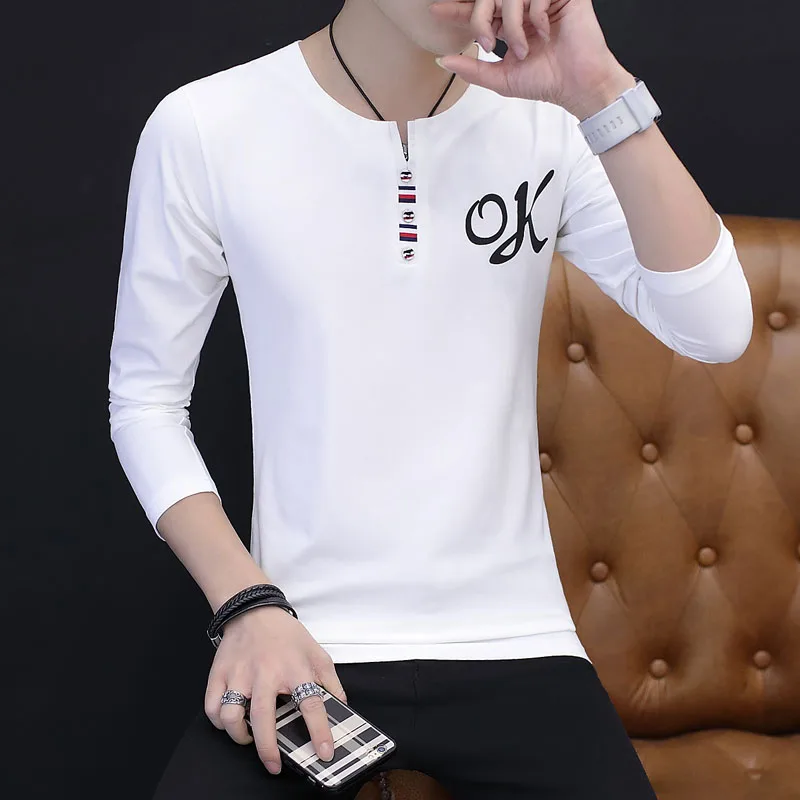 Fashion V-Neck Solid Color Button Spliced Loose Korean T-Shirt Men Clothing 2022 Autumn New Casual Pullovers All-match Tee Shirt