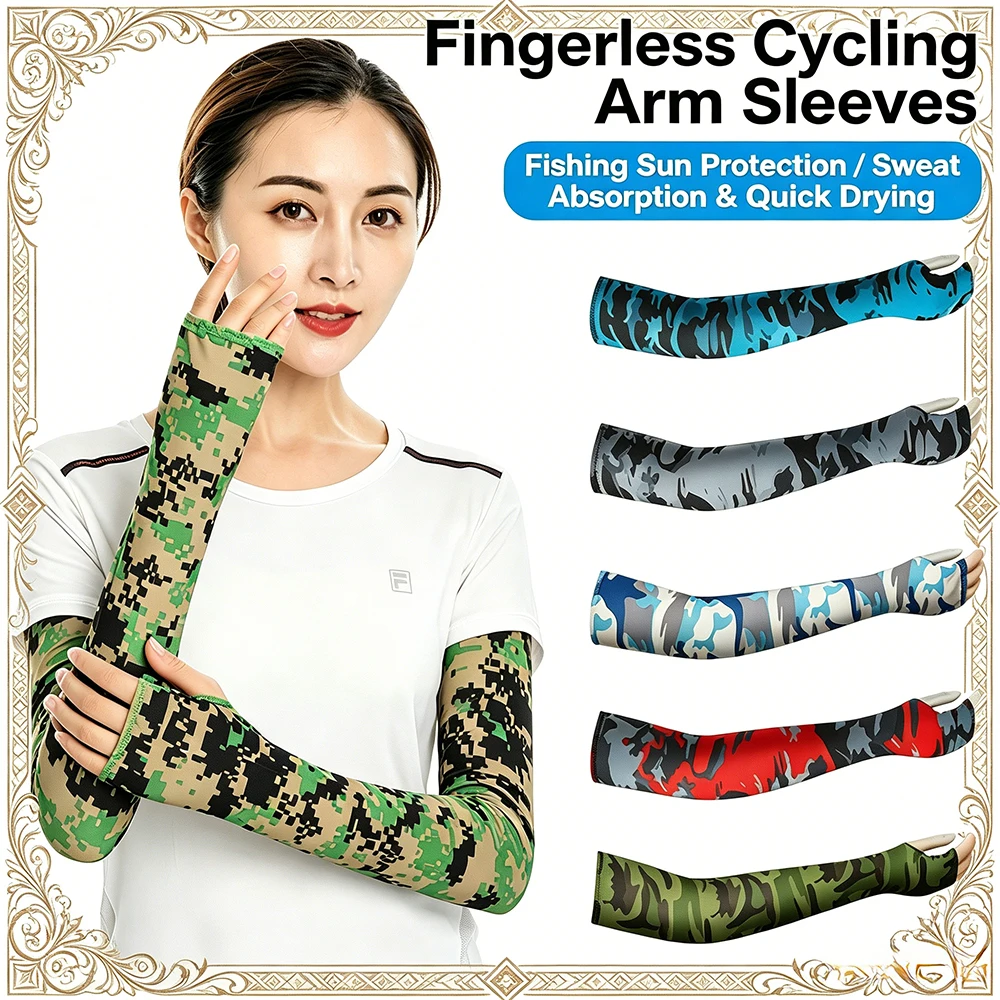 Manchons de cyclisme sans doigts, protection UV, en soie glacée, grande taille, pour hommes et femmes, pêche en extérieur, absorbant la transpiration, respirants