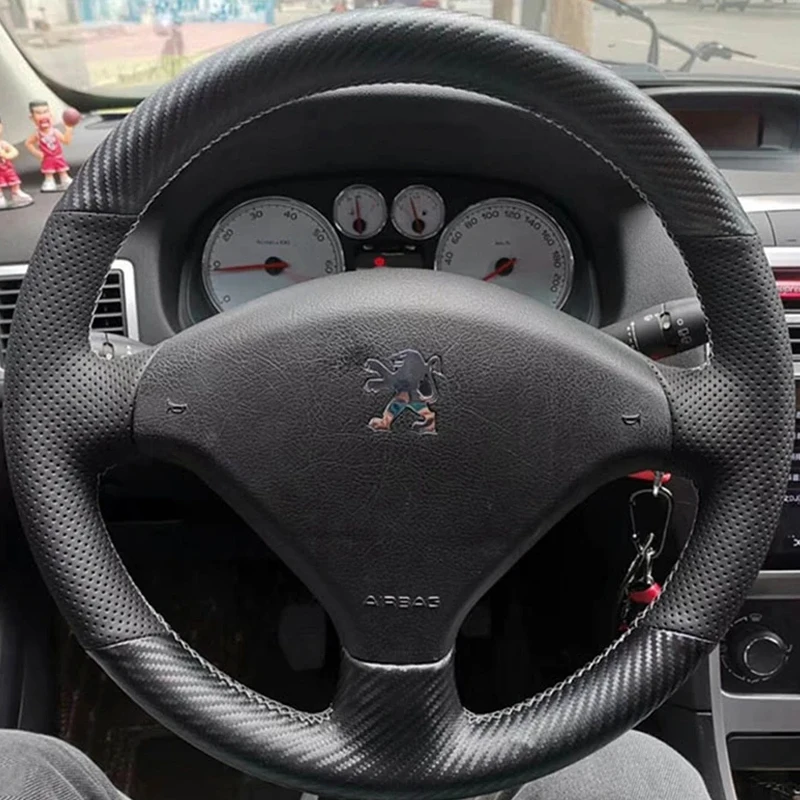 

Car Steering Wheel Cover for Peugeot 307 2001-2008 307 SW 2005-2008 Expert Partner 206 308 Carbon Fibre Leather Car Accessories
