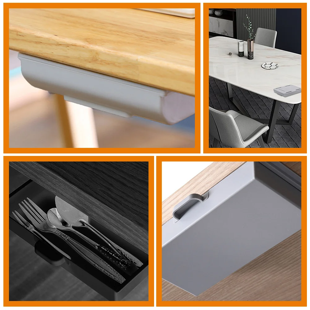 

2pcs Hidden Under Desk Storage Under Desk Storage Organizer Abs Desktop Box For Office Stationery Supplies Home Use