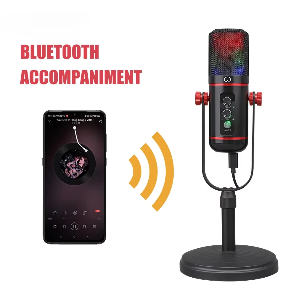 

New Mc-200 Microphone Mobile Phone Computer Type-c Microphone Comes with RGB Breath Light Capacitive Microphone