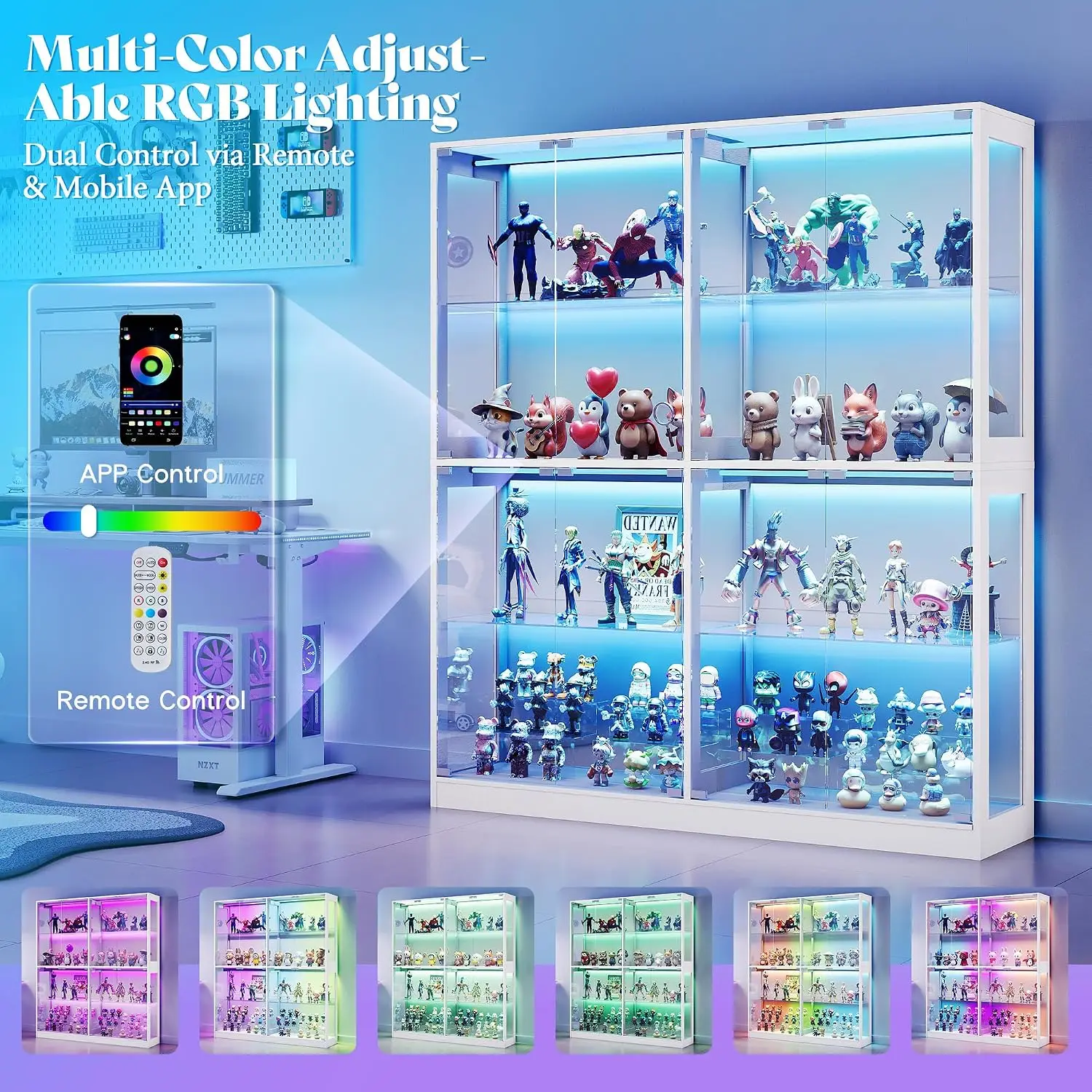 60-Inch RGB Display Cabinet with Glass Shelves, Customized