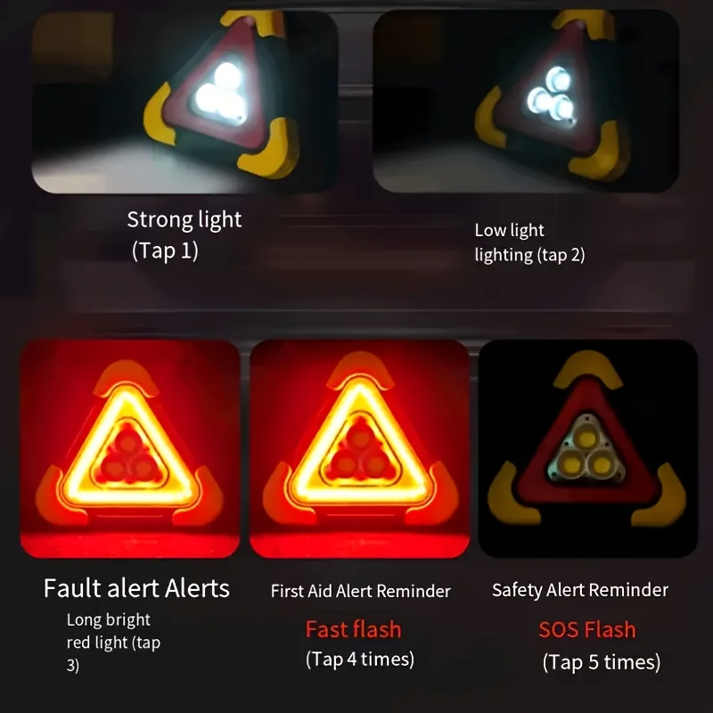 Multifunctional Car Solar Warning Triangle Light 5 Modes Portable USB Charging Outdoor Safety Signal Sign Lantern with Support