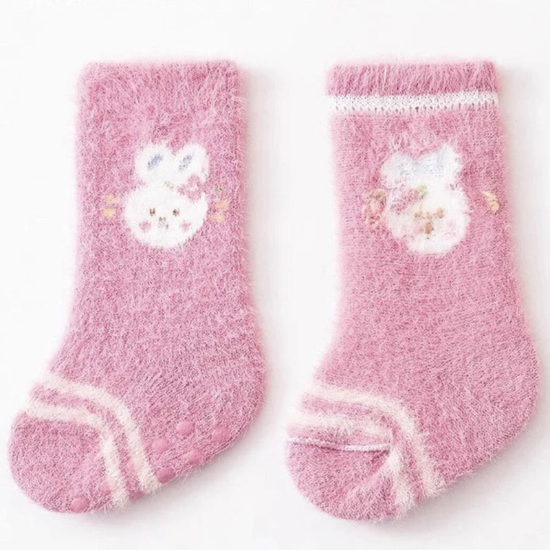 3 Paar Kinder-Wintersocken, niedlicher Cartoon-Bär, Kaninchen, dicker Plüsch, warme Mittelrohrsocken für Jungen und Mädchen, Neugeborene, Anti-Kälte-Schlafsocken – Detail 5