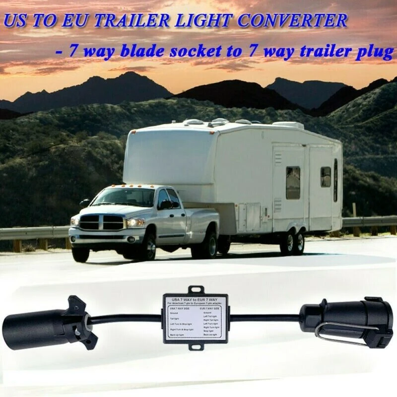 

USA to EU Trailer Light Converter US 7-Way Blade Socket to EU 7-Pin Round Plug