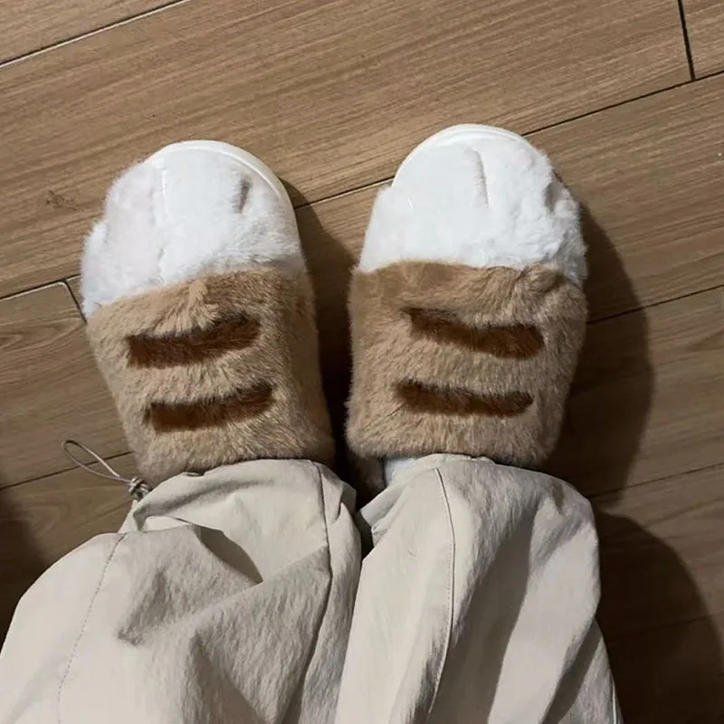 

Luxury Brand Backless Pink Fluffy Slippers Woman Designer 3D Cat Paw Slides Flat Heeled Girls Winter Warm Cotton Slide Loafers