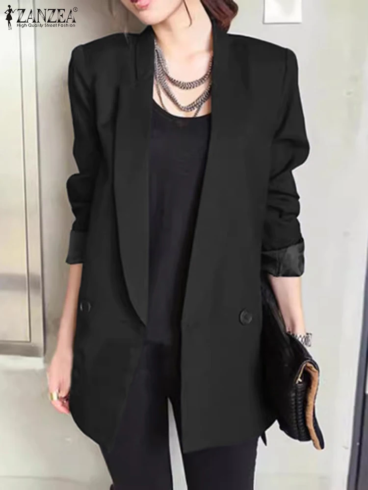 

ZANZEA Women Office Solid Color Blazer 2024 Casual Long Sleeve Lapel Collar Coats Double Breasted Commuting Fashion Jackets
