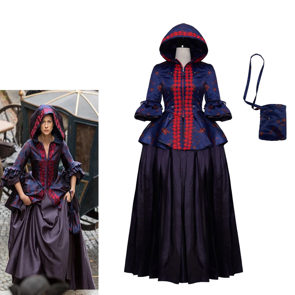 TV Series Outlander Cosplay Costume Medieval Hooded Tops Skirt Suits Halloween Carnival Party Ball Gowns Female Custom Made