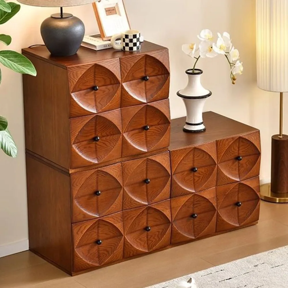 Mueble de Estilo Europeo, Cómoda Vintage de Madera Maciza, Mueble Modular Combinable, Mueble Auxiliar para Sala de Estar, Mueble de Almacenamiento