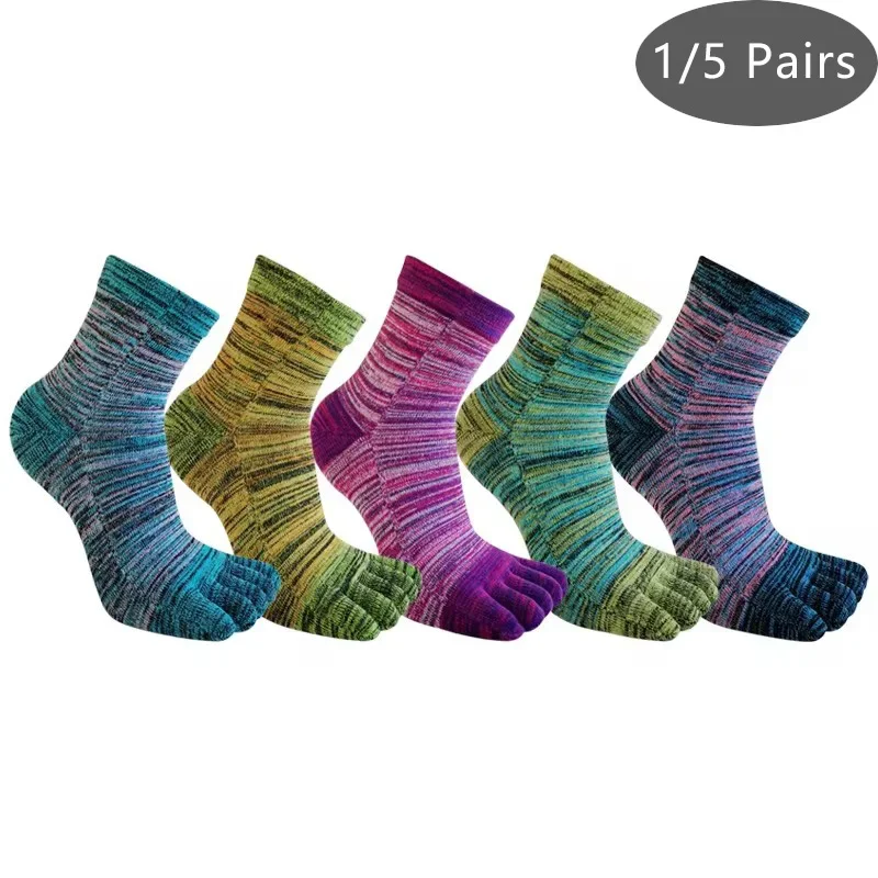 

1/5 Pairs Colorful 5 Finger Socks Business Man Cotton Striped Young Casual Sweat-Absorbing Happy Party Dress Toe Short Socks