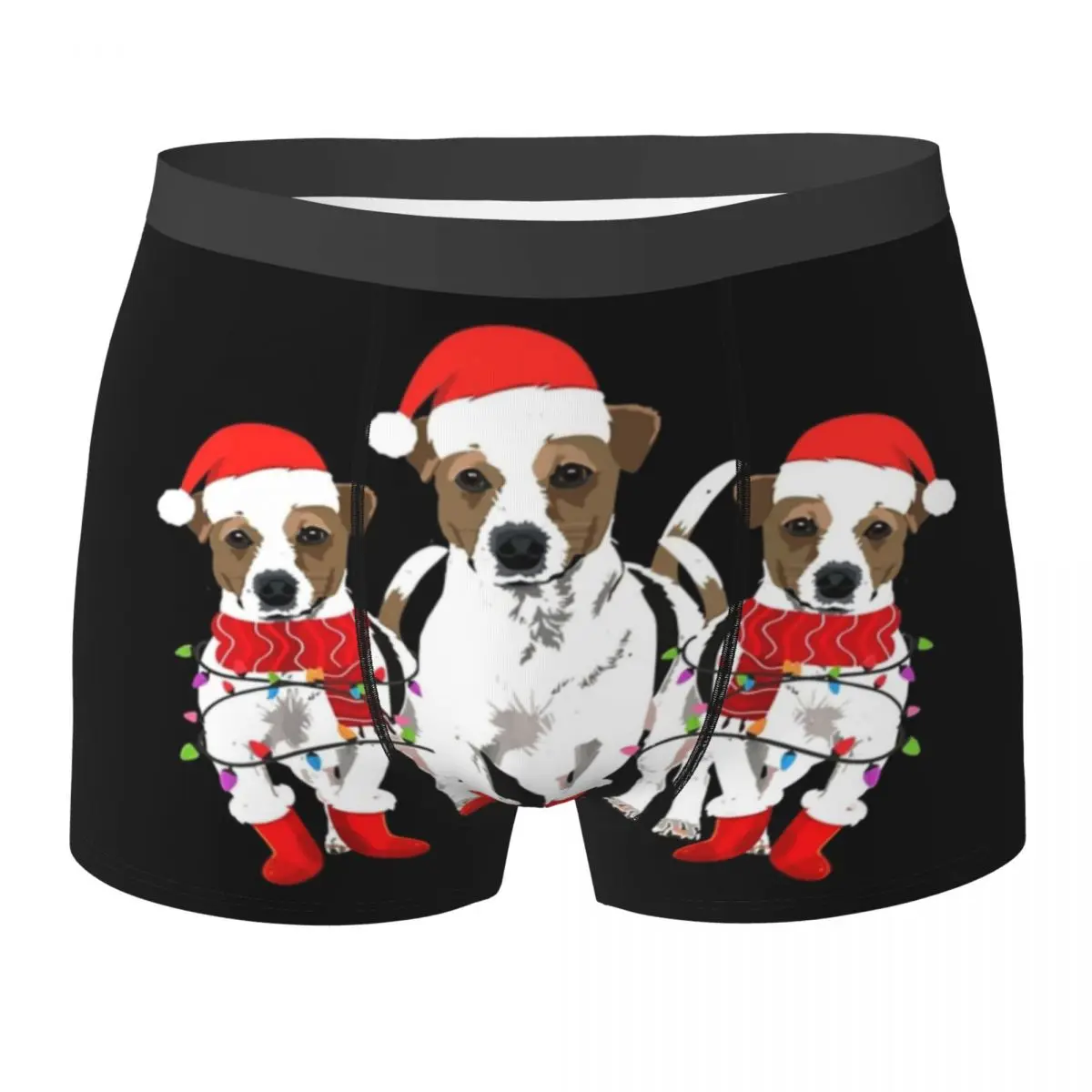 Boxer Underpants Shorts Jack Russell Christmas Santa Dogs Panties Men Breathable Underwear for Homme Man Boyfriend Gift