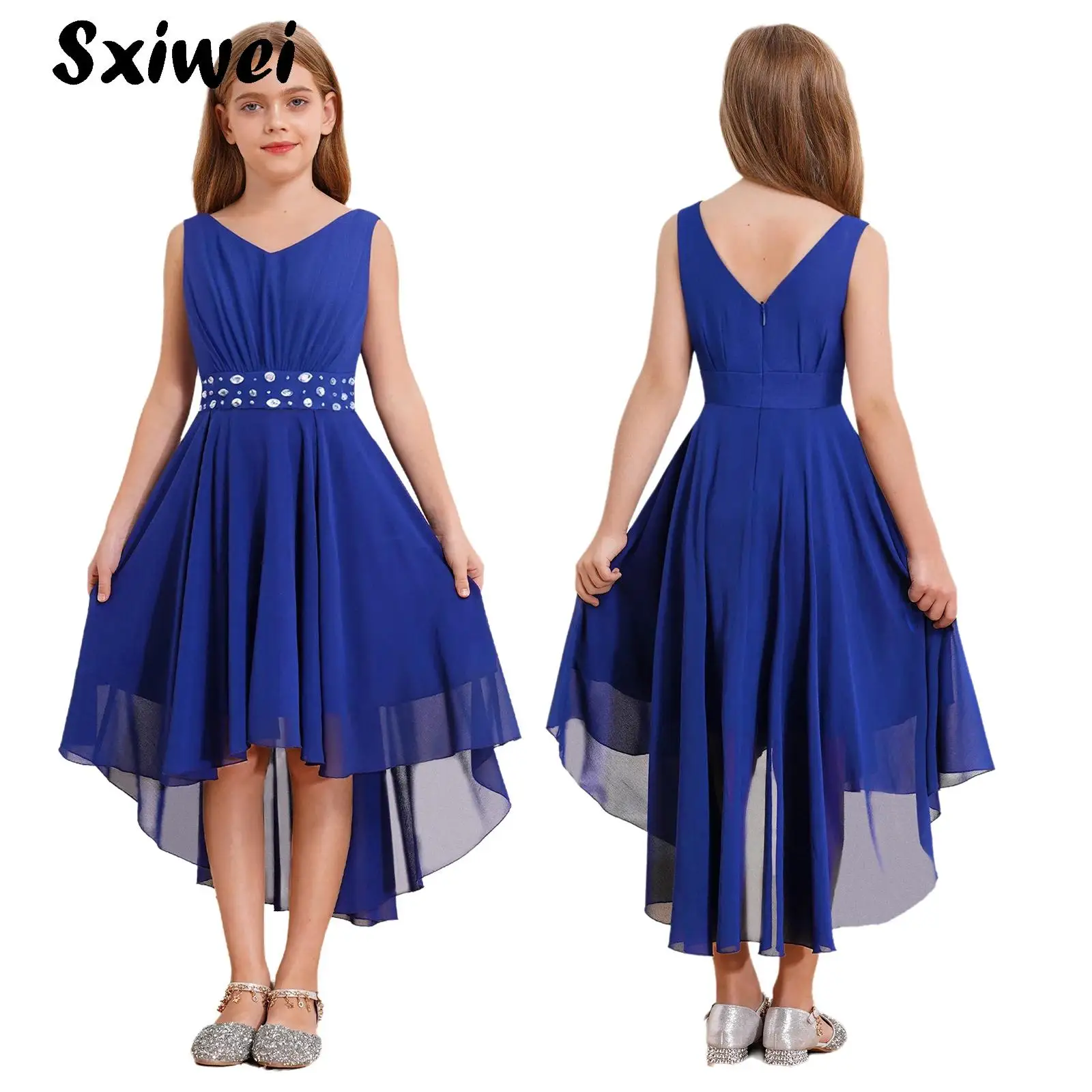 

Girls Summer Chiffon Party Dress Elegant Beaded Bridesmaid Wedding Flower Girls Dress Kids Princess Dress Sleeveless Ball Gow