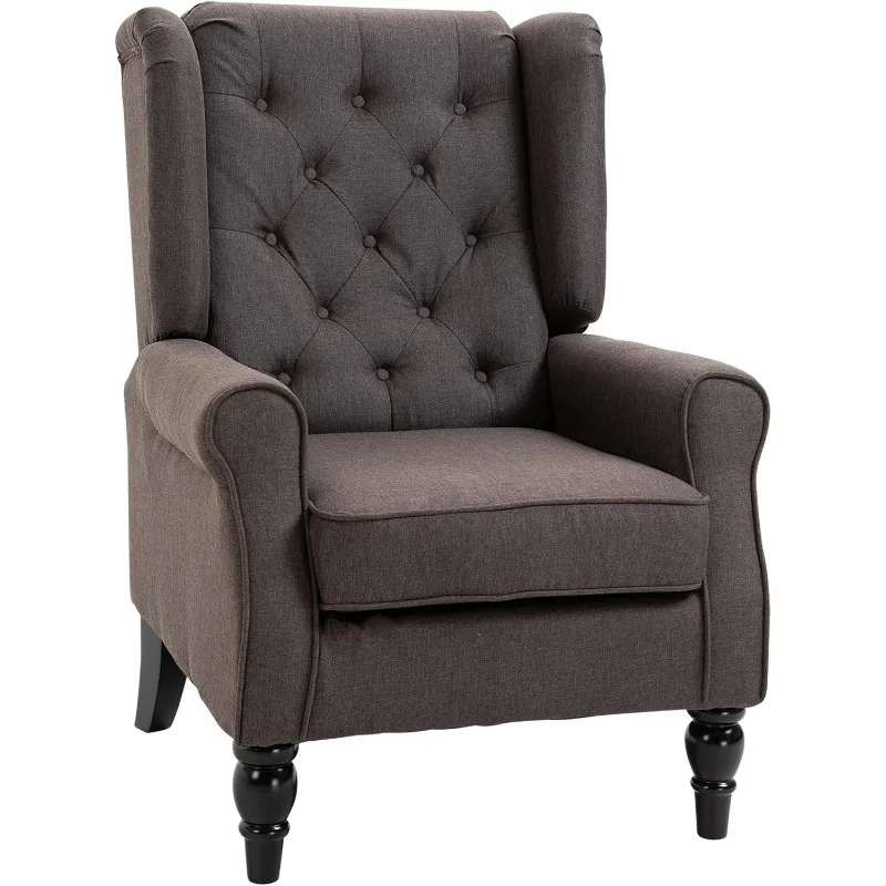 Button-Tufted Accent Chair with High Wingback, Rounded Cushioned Armrests and Thick Padded Seat,Dark Brown