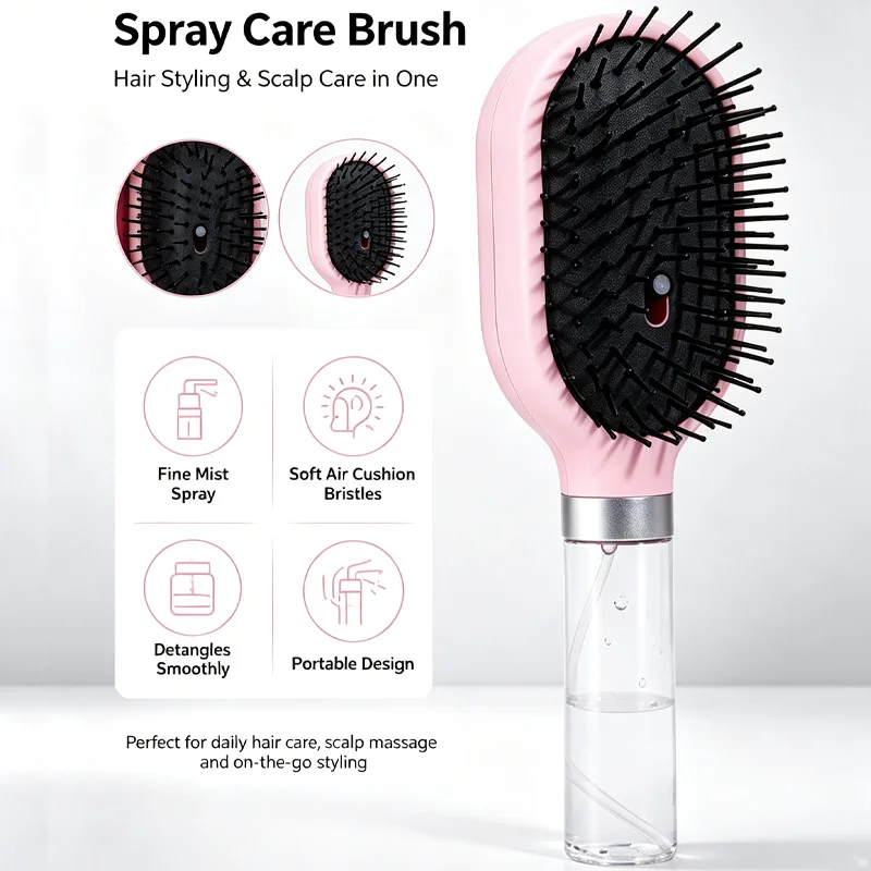 Refillable Spray Hair Brush Anti Static Air Cushion Massage Comb Portable Hydrating Water Spray Hair Styling Brush