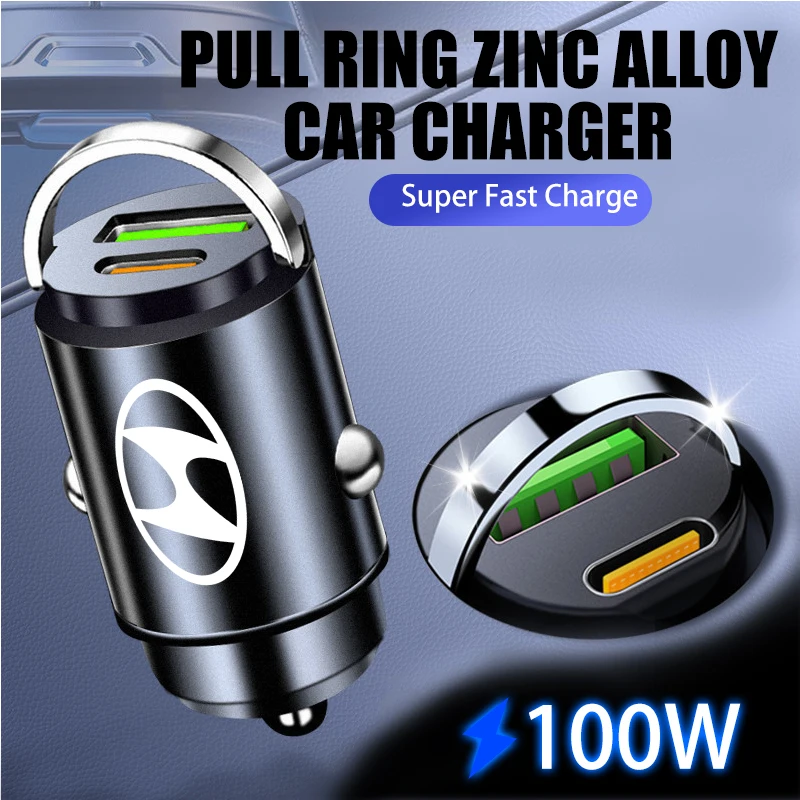 100w usb tipo c portas duplas carregador de carro mais leve carregador de telefone rápido para hyundai n line i20 i30 sonata tucson azera elantra