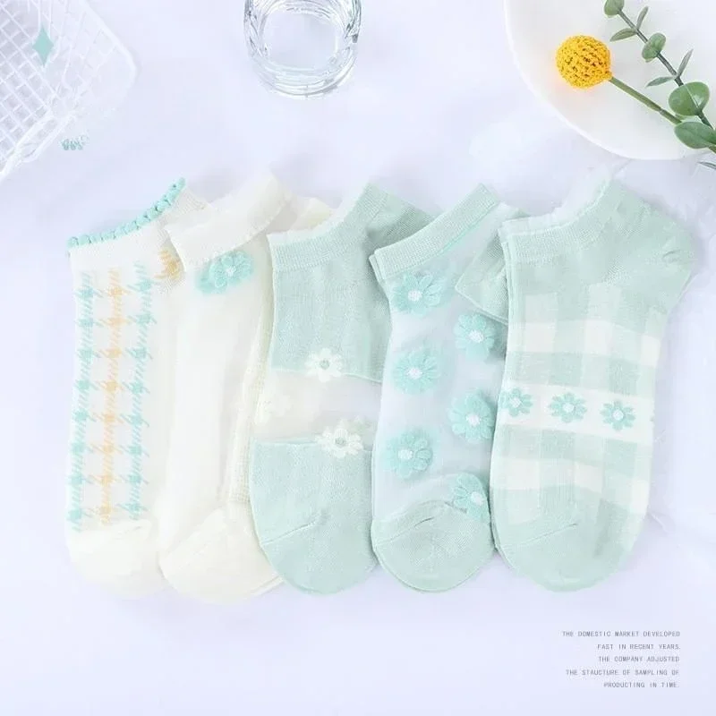 2024 New Pairs of Ppring and Summer Comfortable and Lovely Transparent Sea Glass Silk Crystal Socks