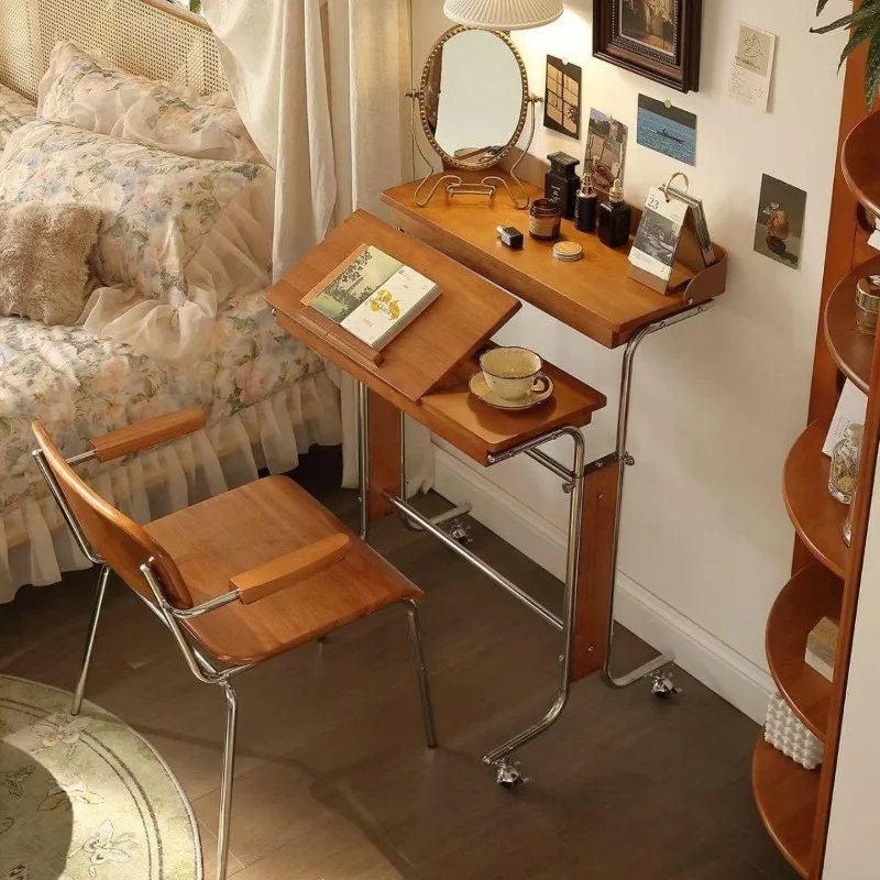 Lifting computer office narrow desk solid wood medieval bay window splicing bed side few Bauhaus mobile workbench