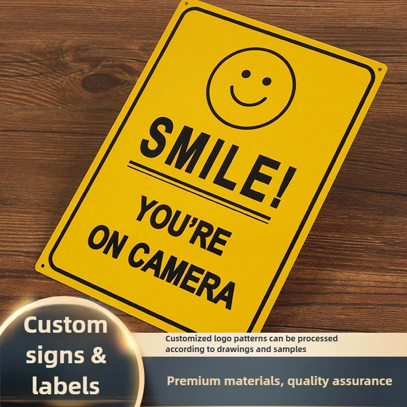 Señal de metal de película reflectante, señal de cámara impermeable, etiqueta de seguridad de PVC, señal de advertencia impresa de acero inoxidable