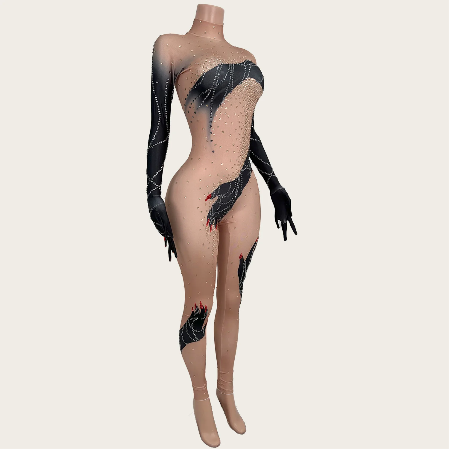 Sparkly Rhinestone Sheer Mesh Jumpsuit Birthday Celebrate Party gig Singer Show Outfit Sexy Women Tight Fitting Jumpsuit Moshou