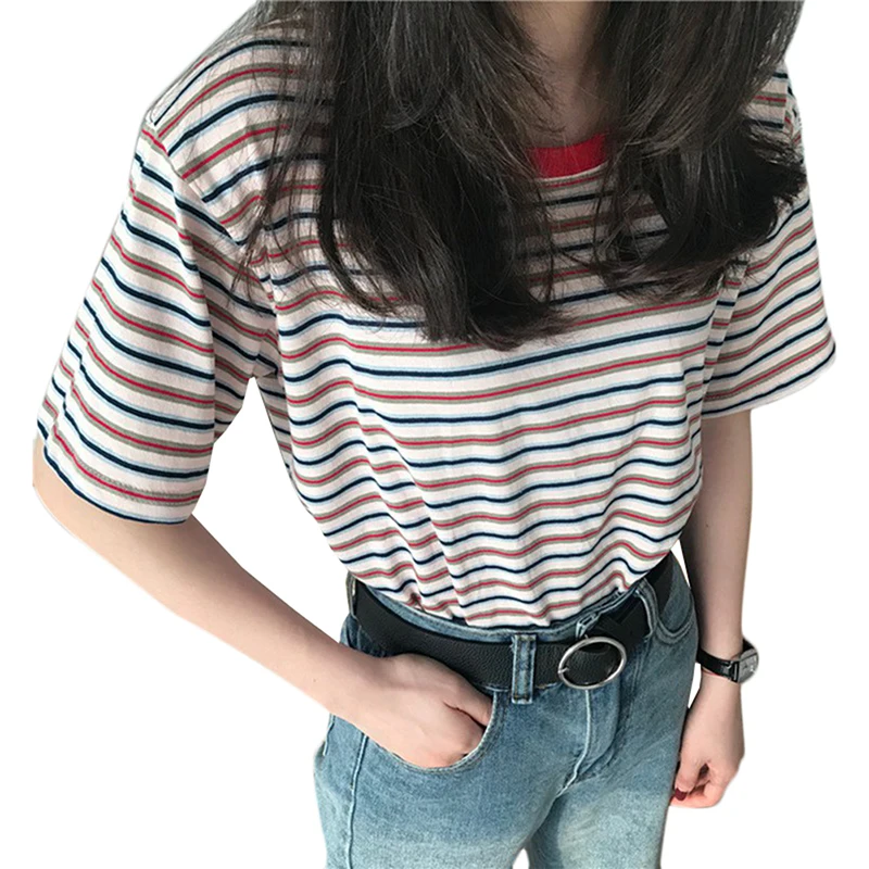 Women Summer Crewneck Striped T Shirt Short Sleeve Lightweight Casual T Shirt Blouses Tops