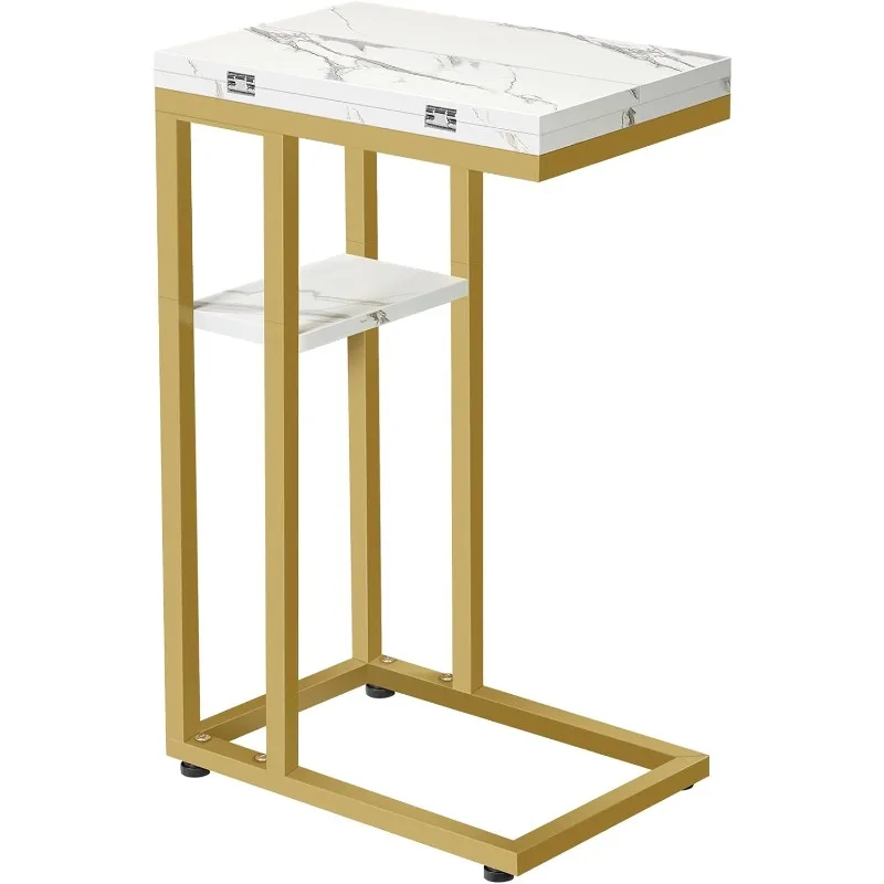 

Foldable End Table, Gold C Shaped Side Table with Storage Shelf, Small Snack Table Suitable for Living Room Bedroom
