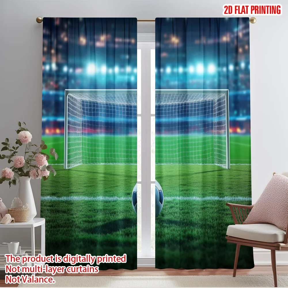 

2pcs,2D plane printing Curtains&Window Treatment Goal Awaiting Versatile Durable Polyester (without rod) Room Decor Perfect for