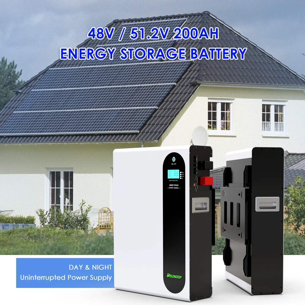 Lifepo4 lithium battery wall mounted 48V 200ah 10kwh household energy storage solar system battery deep cycle 53.2V 100ah 5kw