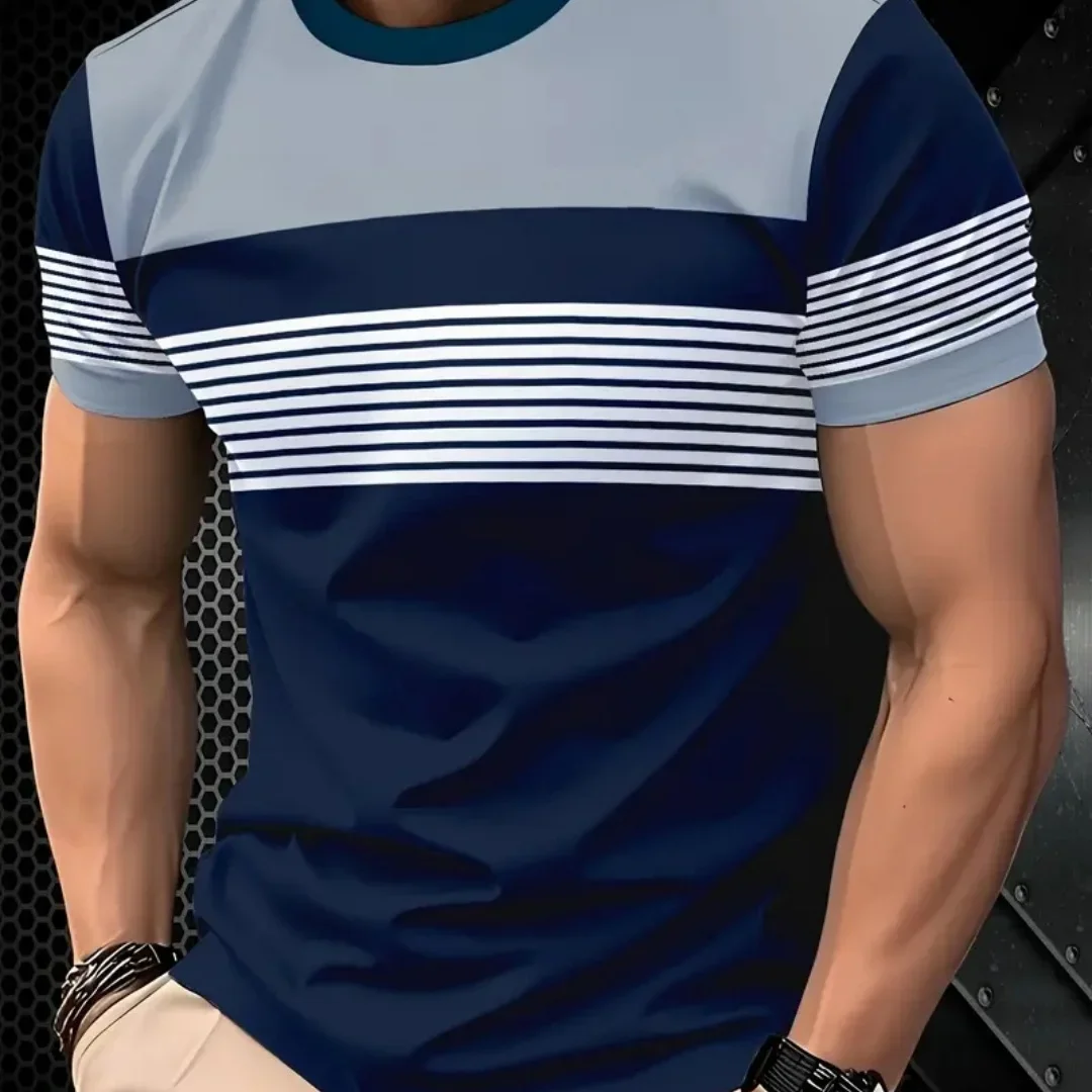 Oversized t-shirt Men's T Shirt Summer Fashion Casual Round Neck Short Sleeve Top Striped Printed Men's Clothing T-shirt