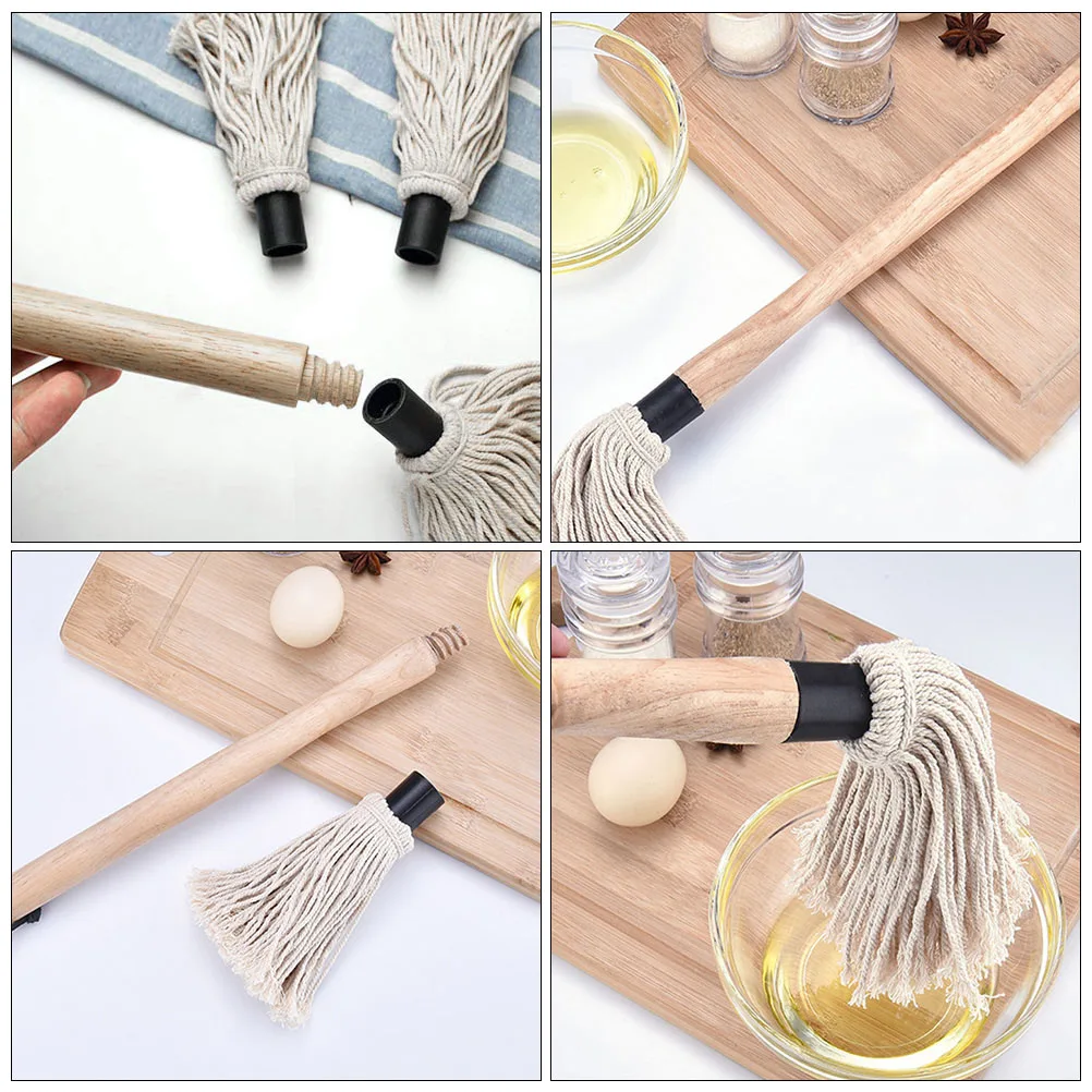 

1 Wood Stick 4 Brush Heads BBQ Oil Brush Basting Mop Sauce Tool Kitchen Supply Grilling Steak Fry Easy Clean Safe Hygiene