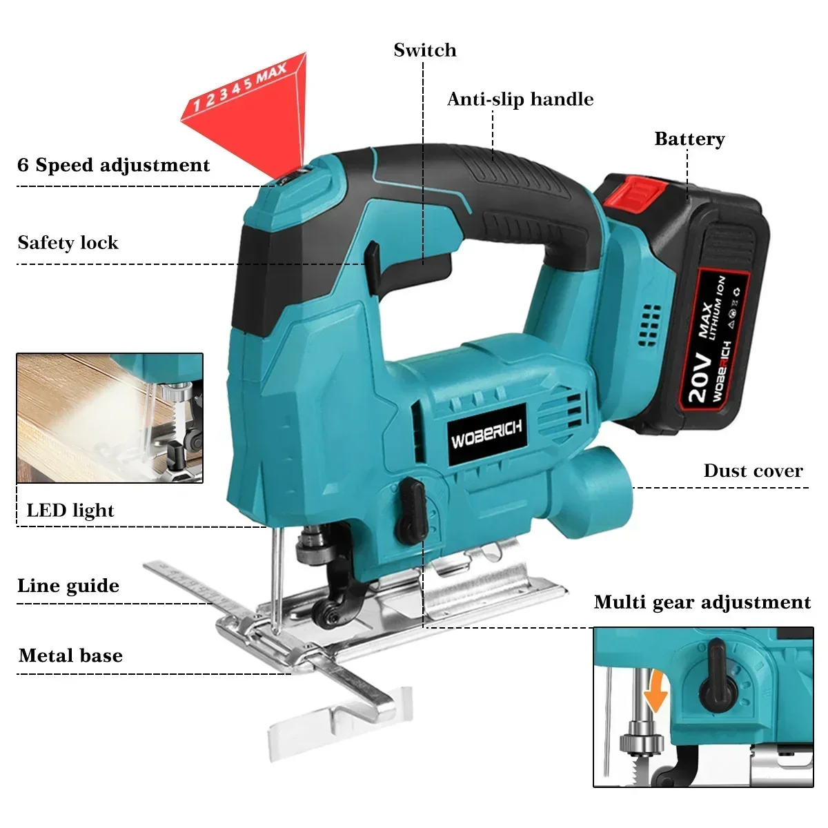 Cordless Jigsaw Electric Jig Saw Portable Multi-Function Woodworking Power Tool Adjustable Woodworking for Makita 18V Battery