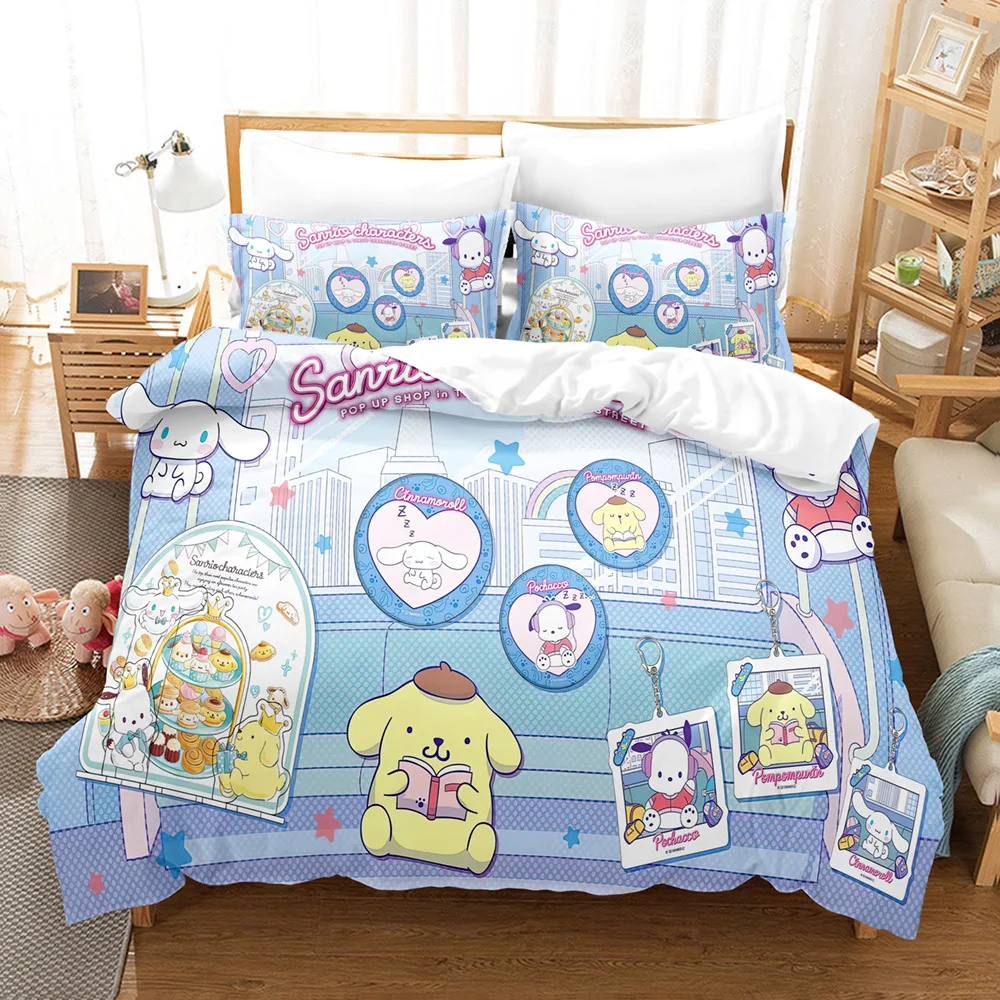 Sanrio Pom Pom Purin Cinnamoroll Bedding Sets Comforter Quilt Bed Cover Duvet Cover Pillow Case 2-3 Pieces Sets Kids Adult Size