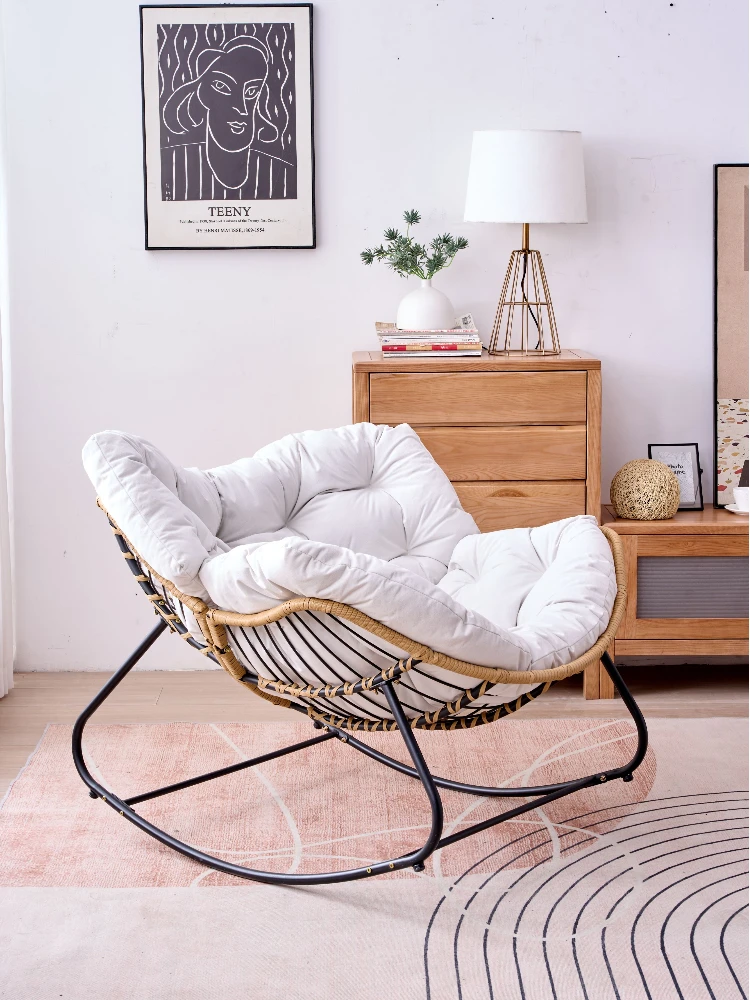 Living room, luxurious balcony, home, leisure, lazy sofa, lounge chair, net, rattan woven rocking chair