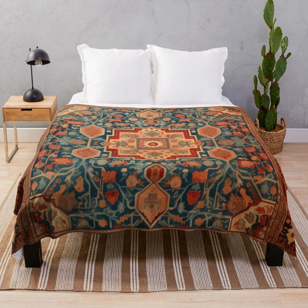 

17th Century Afghanistan Rug Throw Blanket Soft Sherpa Fleece Warm Blanket for Winter