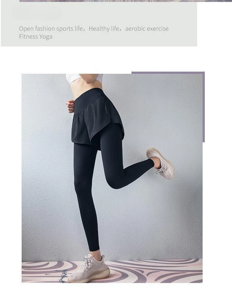 Damen-Herbst-Zwei-in-Eins-Leggings – Lauf-Yogahose mit hoher Taille und schlankmachendem Rocksaum, 4-Wege-Stretch von Studio to Street – Detail 3