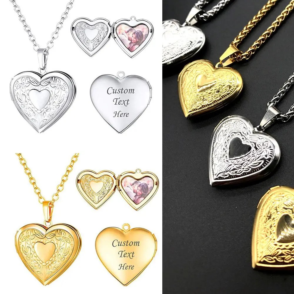 Love Heart Secret Message Locket Necklace Pendant Vintage Surprise Gift For Lover Couples Custom Message Photo Picture Locket