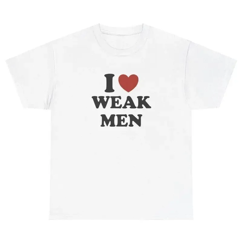 

I Love Heart Weak Men T Shirt Funny Y2K Ironic Silly Weird Unhinged Gift Tee