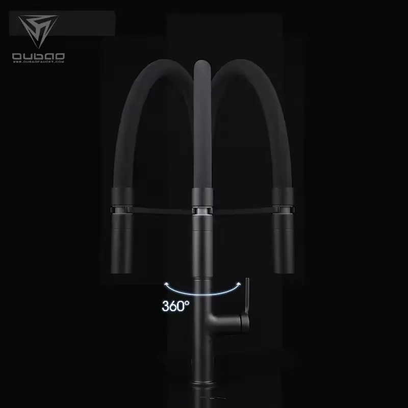 Luxury Brass Kitchen Faucet Deck Mounted Silicone Flexible Pull Out Matte Black Kitchen Faucet Mixer Modern Design one hole