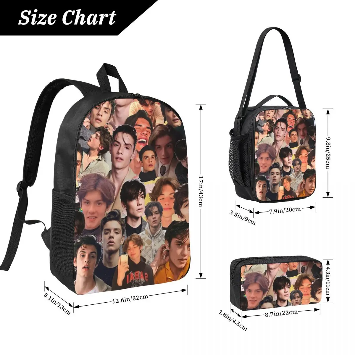 Louis Partridge Photo Collage Backpack Boys Girls BookBag School Bag Laptop Shoulder Bags 3ps Insulated Lunch Bag Pencil Case