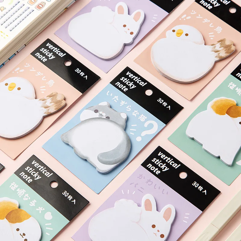 30Sheets/Pack Cartoon Sticky Notes Kawaii Penguin Pig Bear Cat Memo Pads Sticker Student Gifts Stationery School Office Supplies