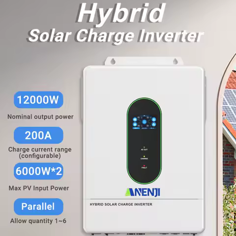 120/110V 12KW Hybrid Solar Inverter 48V Photovoltaic Inverter Pure Sine On/Off Grid Built-in 200A Parallel Solar Charge Controll