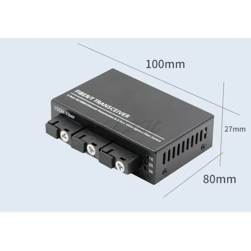 LHGD 100Mbps 3 Optical 2 Electrical Single-mode AB Fiber Transceiver 100Mbps Switch Photoelectric Converter SC Interface 1 Unit