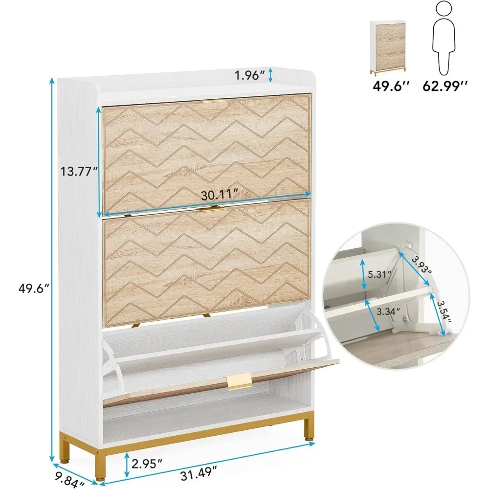 Schuhschrank aus Holz mit 3 Klappschubladen, Aufbewahrungsschränken, verstellbarer 24-Paar-Schuhregal-Organizer, kippbarer Schuhschrank