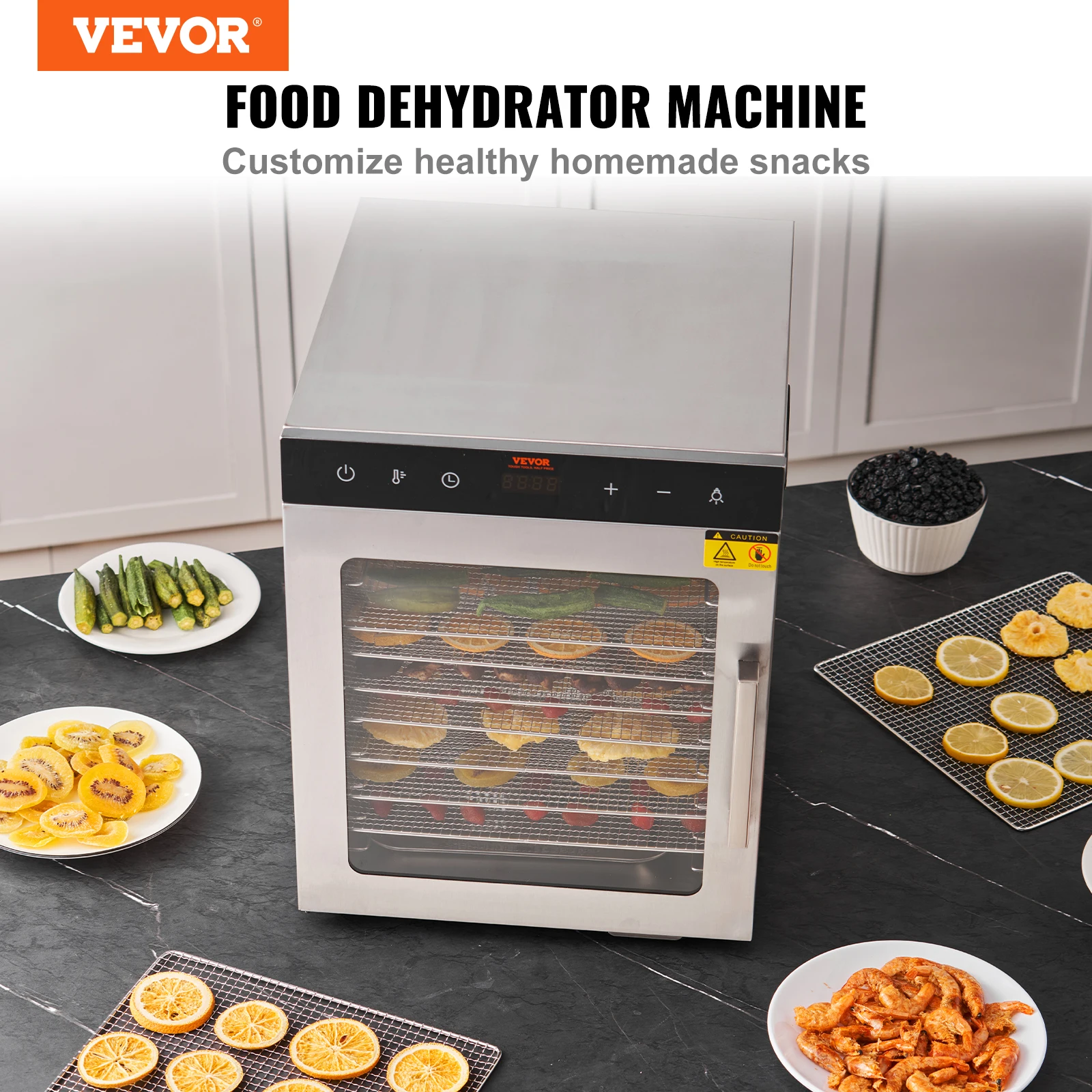 VEVOR Electric Food Dehydrator Machine, 800W Food Dryer, 10 Stainless Steel Trays, with Digital Adjustable Timer & Temperature